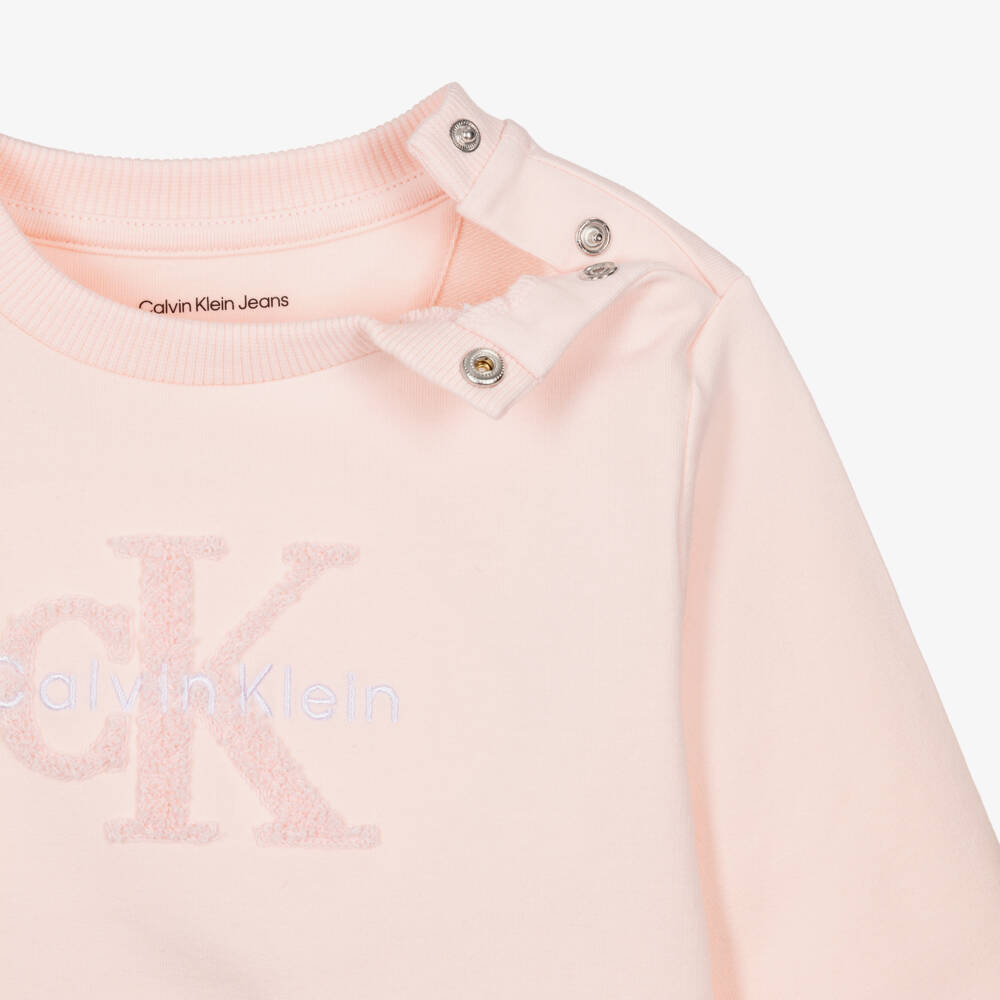 Calvin Klein-Girls Pink Cotton Tracksuit with Bouclé Logo | Childrensalon