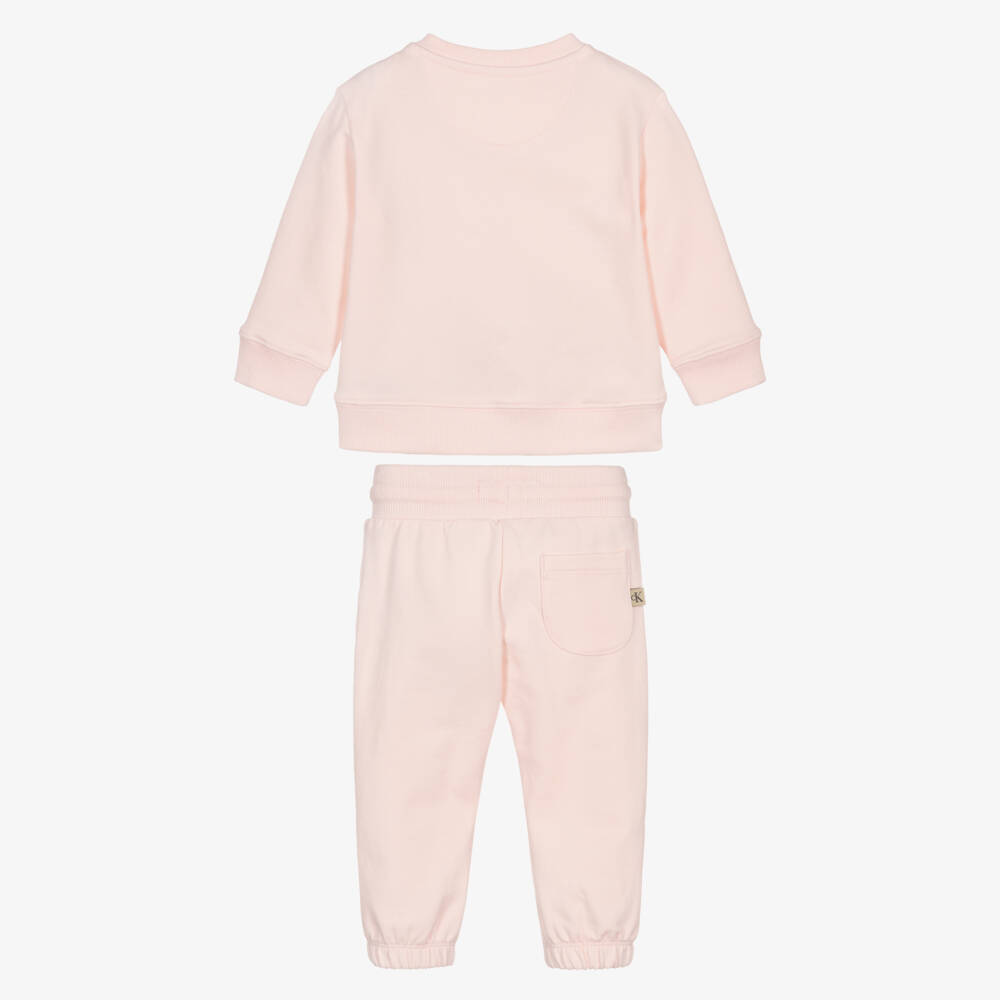 Calvin Klein-Girls Pink Cotton Tracksuit with Bouclé Logo | Childrensalon