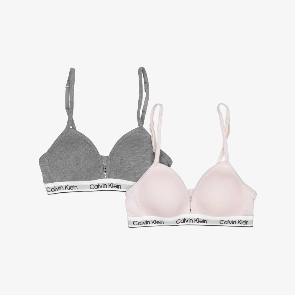 Calvin Klein-Girls Pink & Grey Lightly Padded Cotton Bras (2 Pack)  | Childrensalon