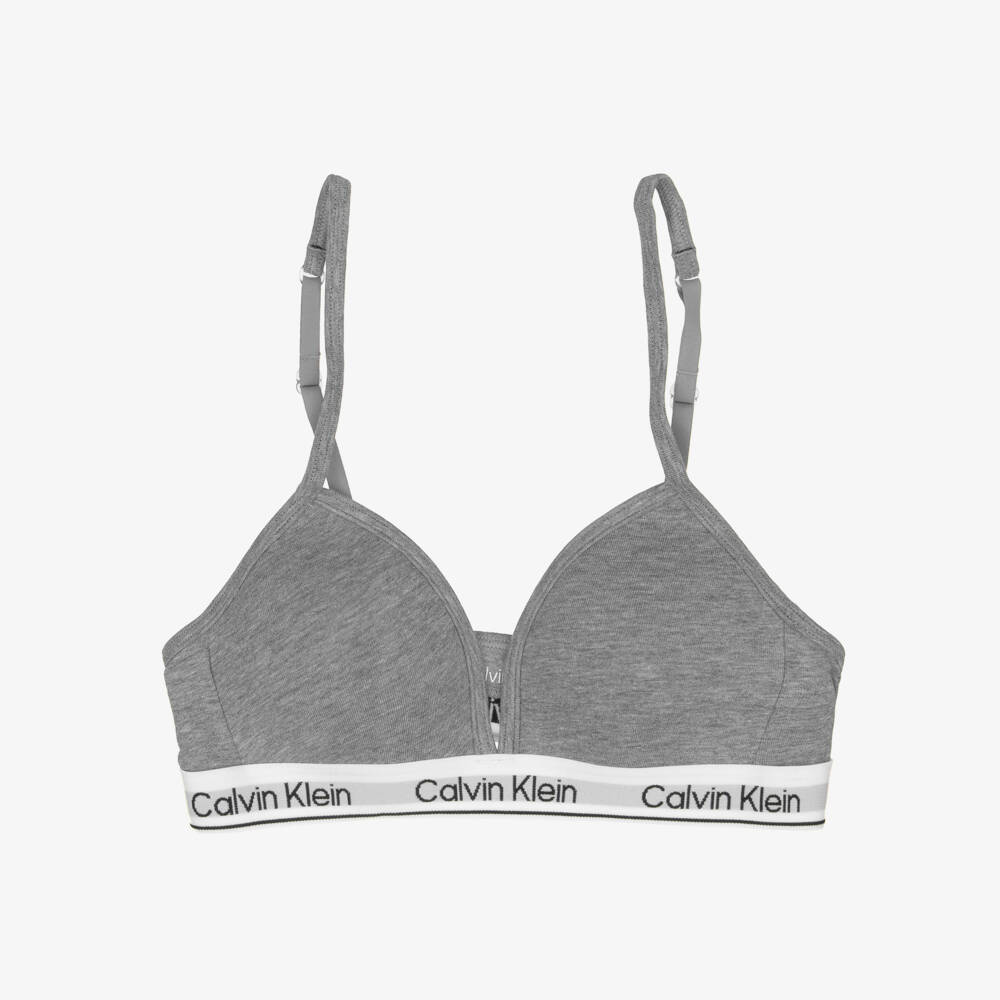 Calvin Klein-Girls Pink & Grey Lightly Padded Cotton Bras (2 Pack) | Childrensalon