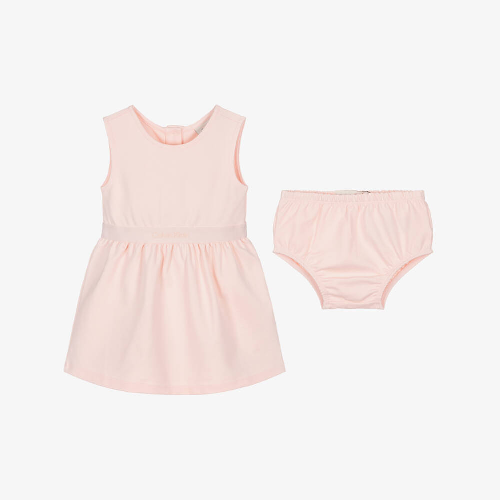 Calvin Klein-Girls Pink Milano Jersey Dress with Logo Waistband | Childrensalon