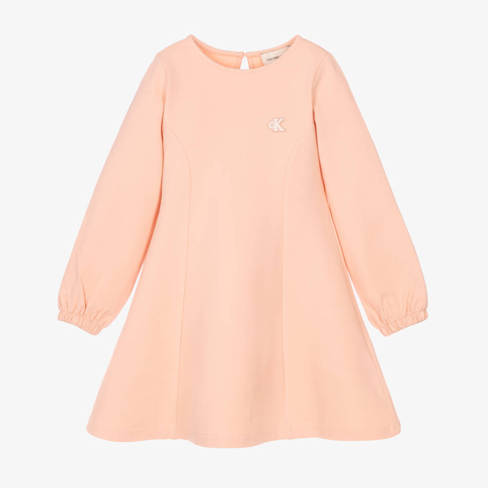 Calvin Klein-Girls Pink Seamed Punto Jersey Dress | Childrensalon