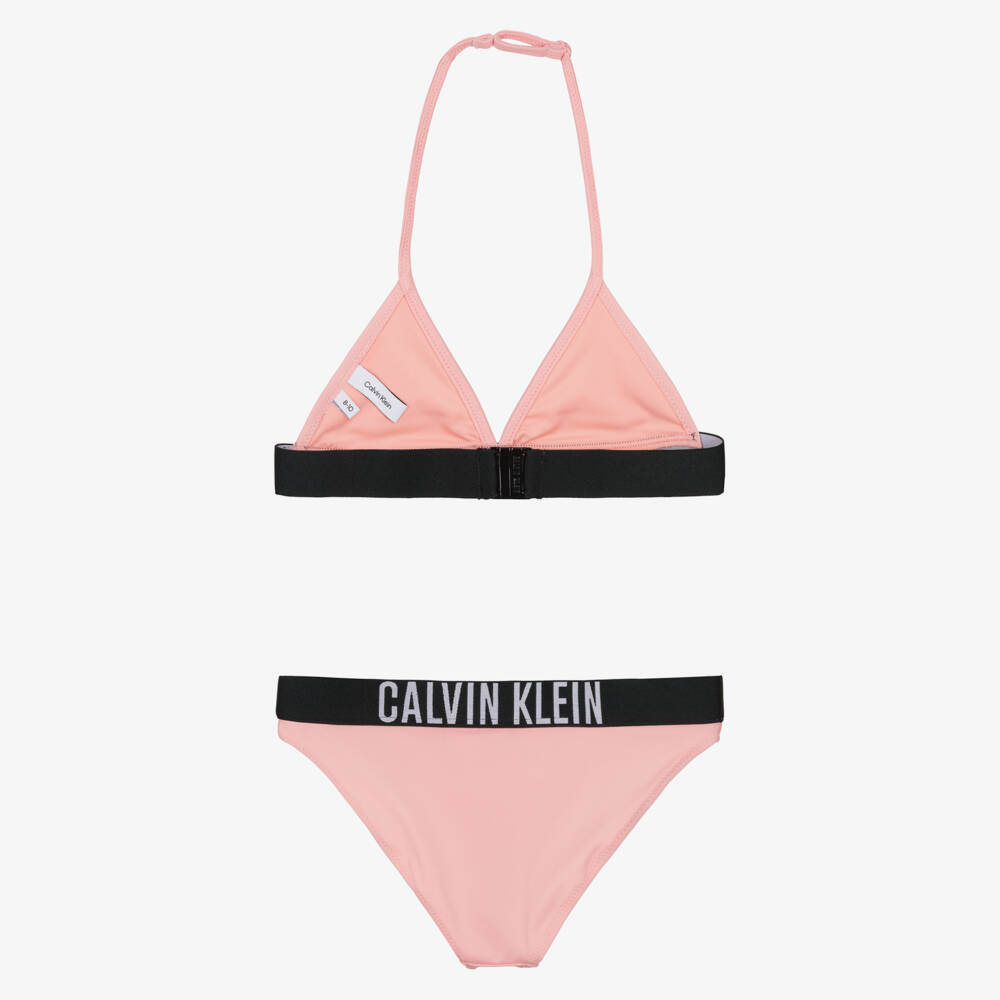 Calvin Klein-Girls Pink Triangle Bikini with Logo Tape | Childrensalon