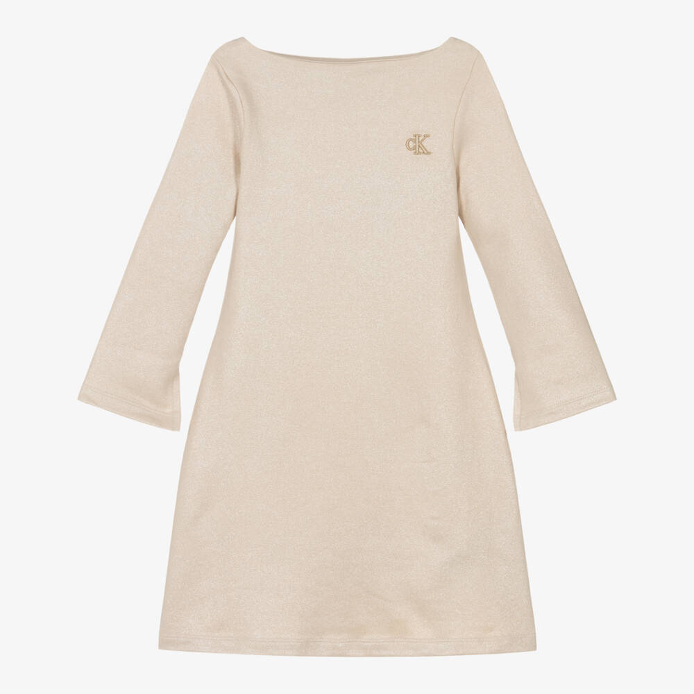 Calvin Klein-Girls Shimmering Gold Dress | Childrensalon