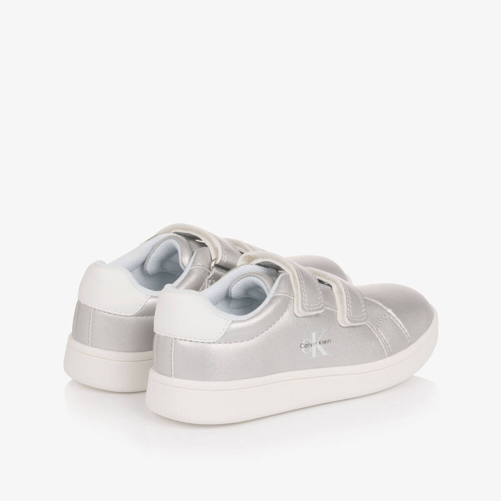 Calvin Klein-Кроссовки серебристые из искусственной кожи на липучках для девочек | Childrensalon