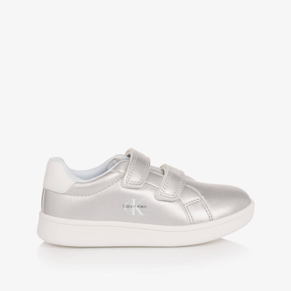 Calvin Klein-Кроссовки серебристые из искусственной кожи на липучках для девочек | Childrensalon