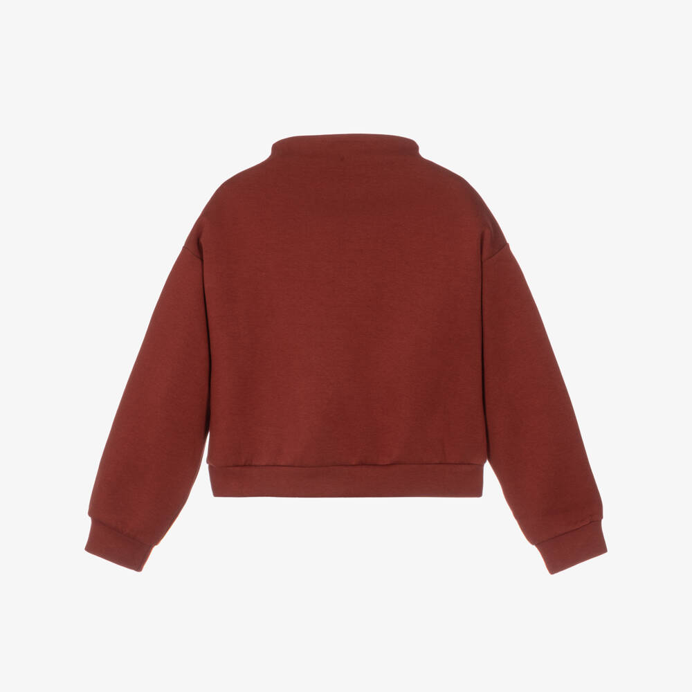 Calvin Klein-Girls Terracotta Brown Mock Neck Sweatshirt | Childrensalon