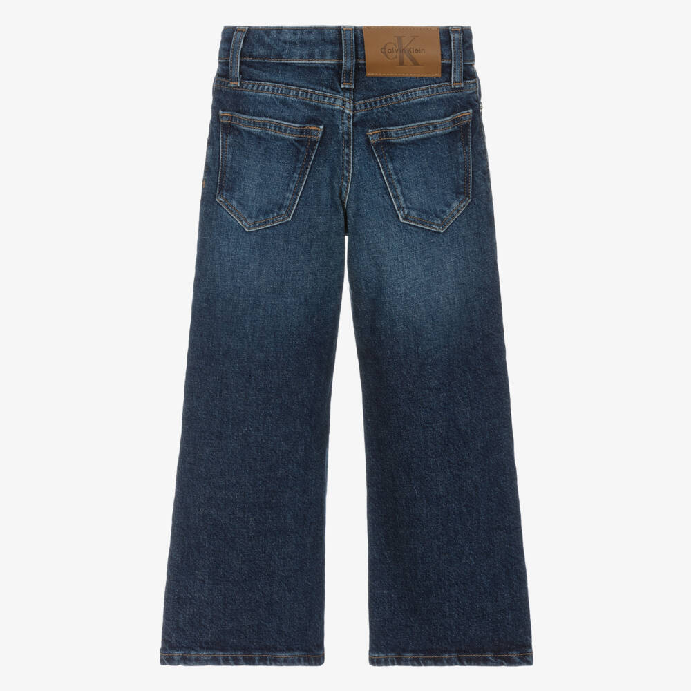 Calvin Klein-Girls Washed Blue Denim Wide Leg Jeans | Childrensalon