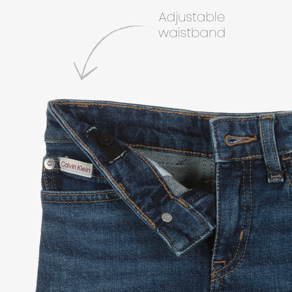 Calvin Klein-Girls Washed Blue Denim Wide Leg Jeans | Childrensalon