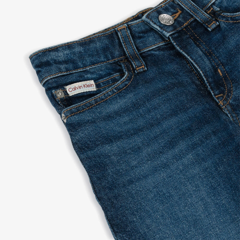 Calvin Klein-Girls Washed Blue Denim Wide Leg Jeans | Childrensalon