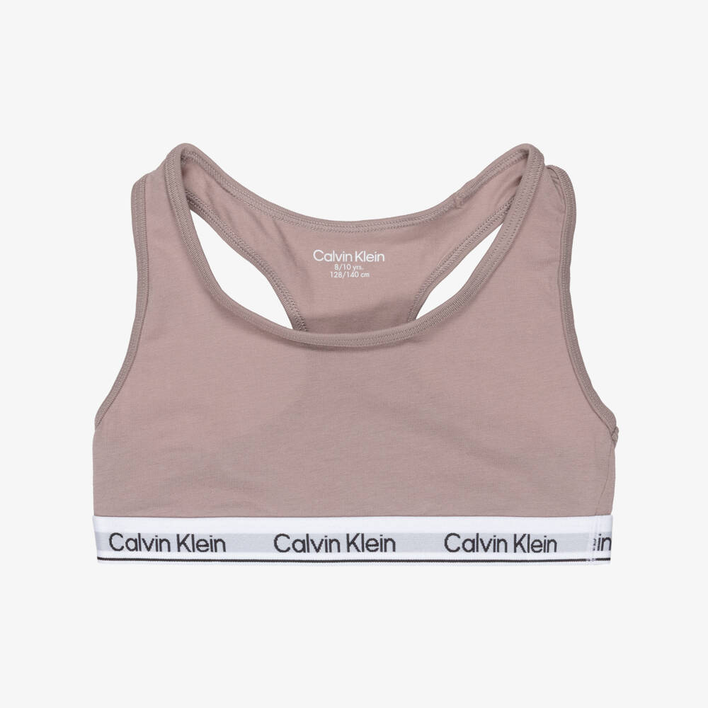 Calvin Klein-Girls White & Beige Cotton Cropped Tops (3 Pack) | Childrensalon