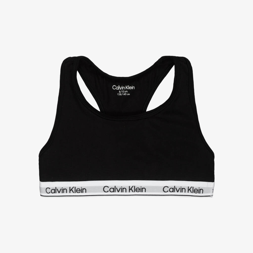 Calvin Klein-Girls White & Black Logo Cropped Tops (3 Pack) | Childrensalon