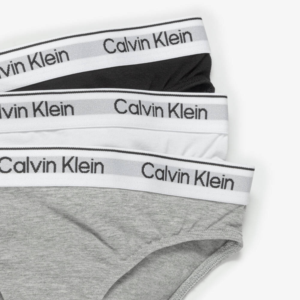 Calvin Klein-Girls White & Black Logo Knickers (3 Pack) | Childrensalon