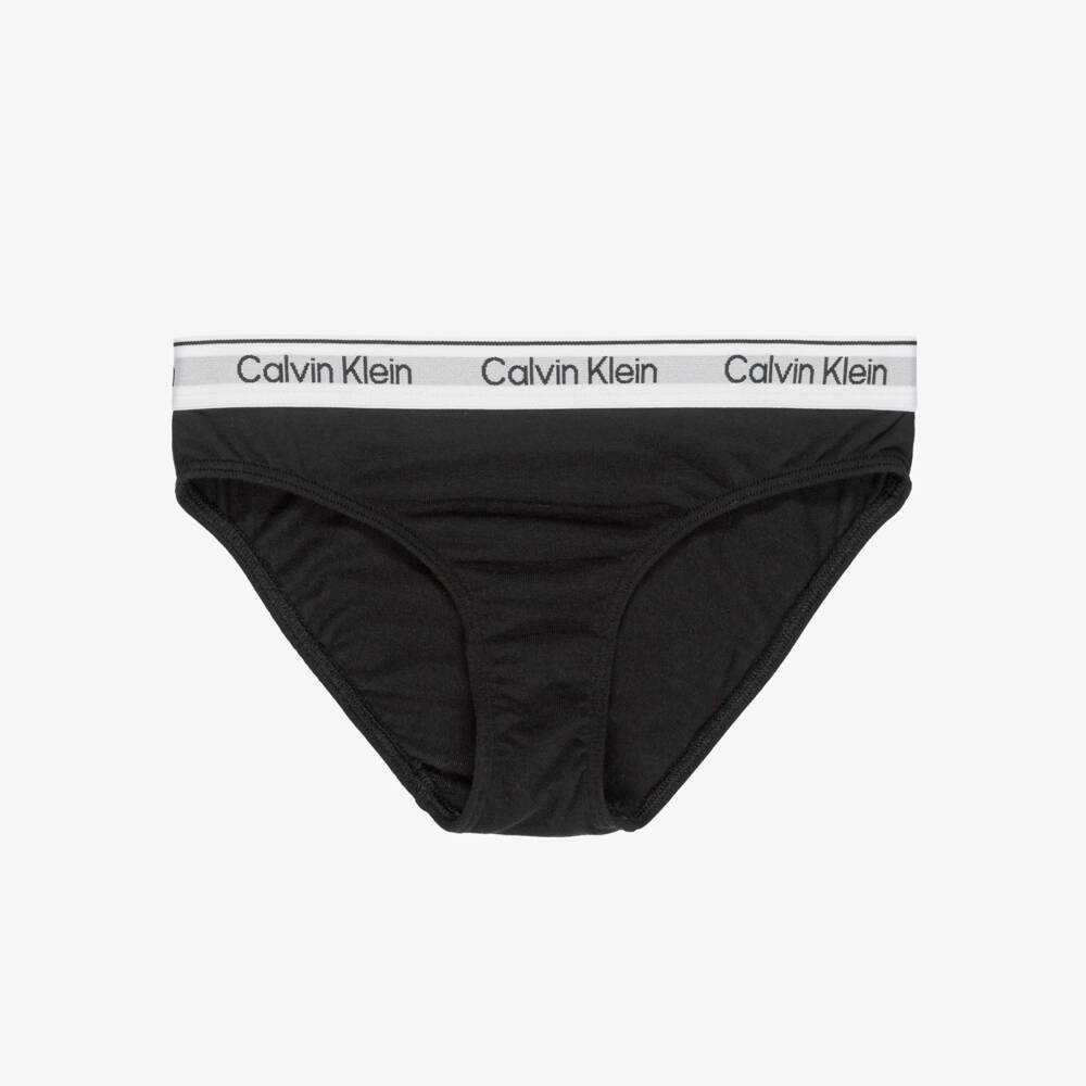 Calvin Klein-Girls White & Black Logo Knickers (3 Pack) | Childrensalon