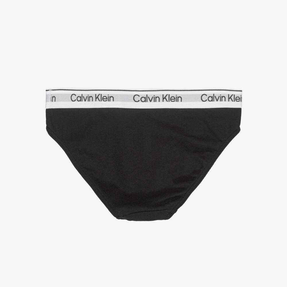 Calvin Klein-Girls White & Black Logo Knickers (3 Pack) | Childrensalon