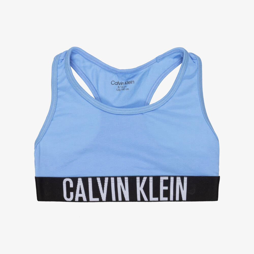 Calvin Klein-Girls White & Blue Cotton Cropped Tops (3 Pack) | Childrensalon