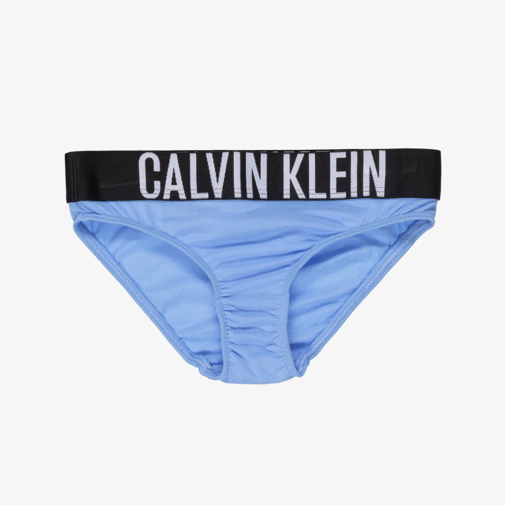 Calvin Klein-Girls White & Blue Cotton Knickers (3 Pack) | Childrensalon