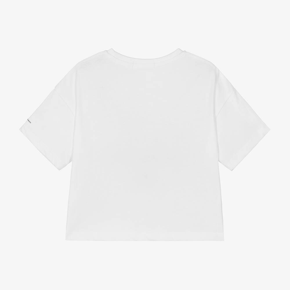 Calvin Klein-Girls White Boxy Cotton T-Shirt | Childrensalon