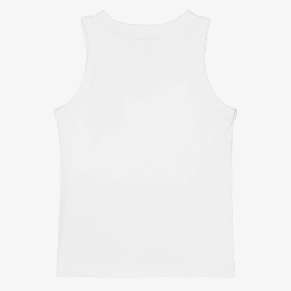 Calvin Klein-Girls White Cotton Monogram Logo Tank Top | Childrensalon