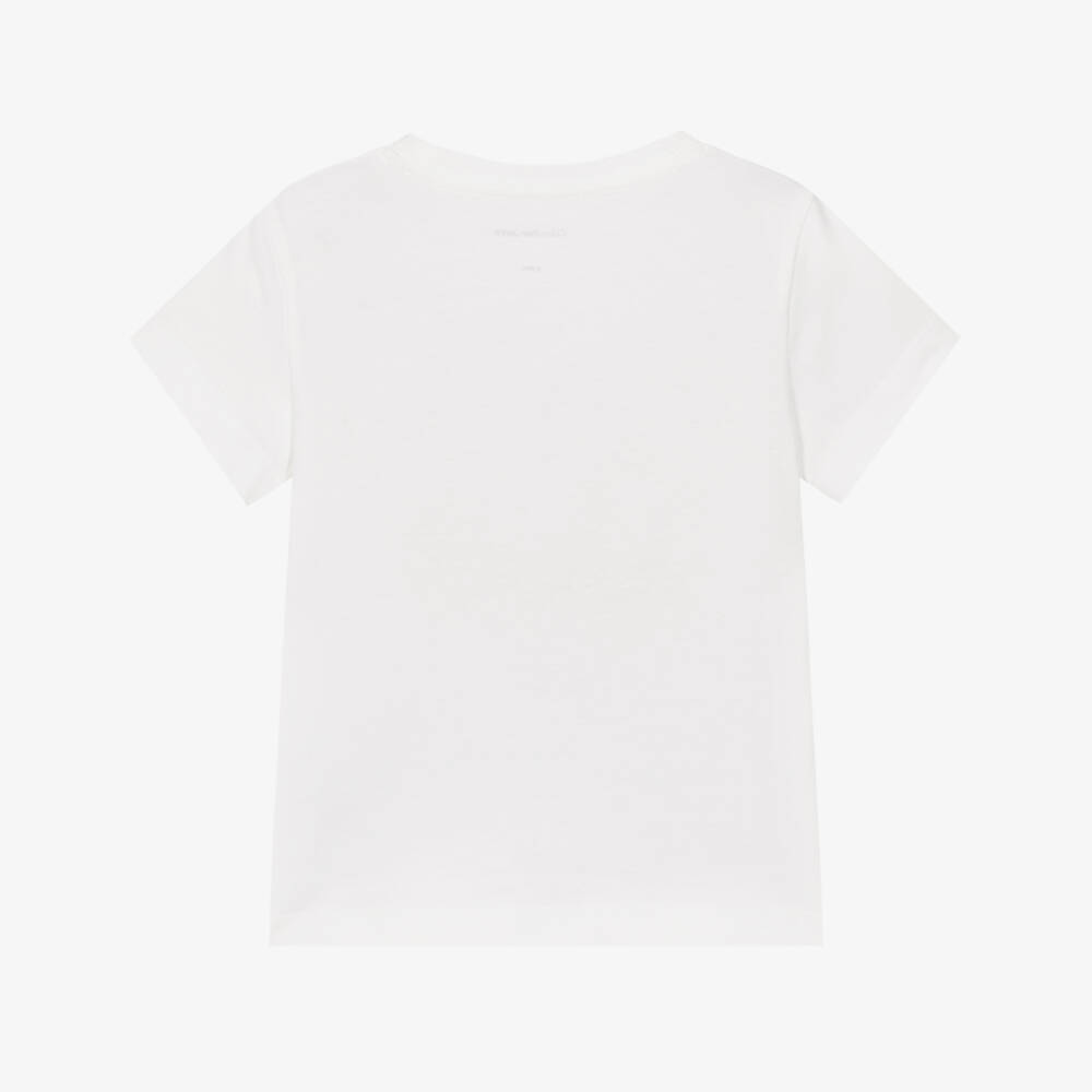 Calvin Klein-Girls White Cotton Slim Fit T-Shirt with Embroidered Logo | Childrensalon