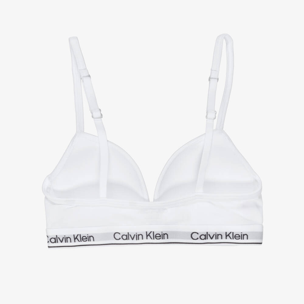 Calvin Klein-Girls White Lightly Padded Cotton Bra | Childrensalon