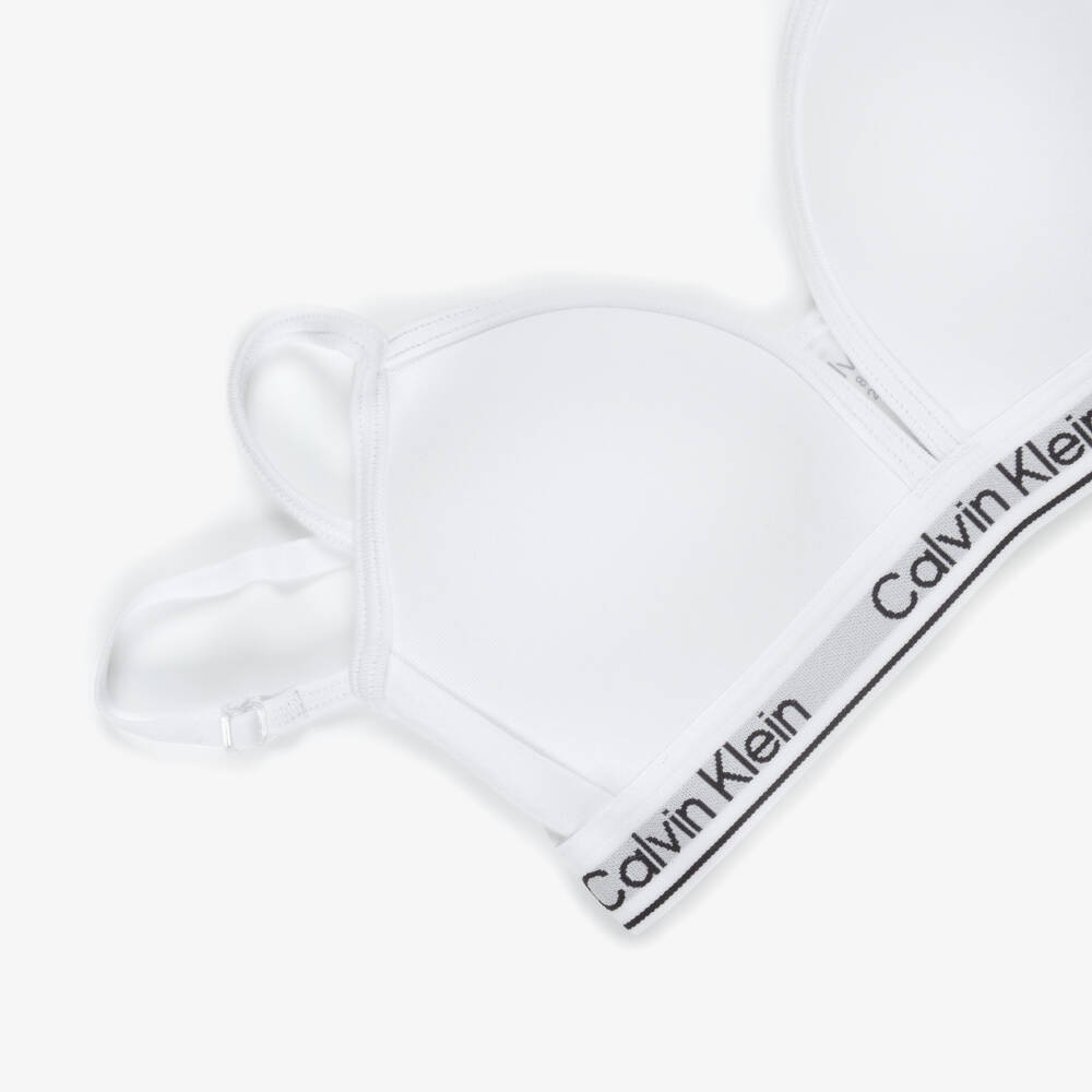 Calvin Klein-Girls White Lightly Padded Cotton Bra | Childrensalon