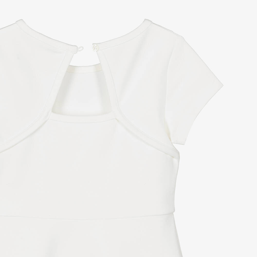 Calvin Klein-Girls White Milano Jersey Dress with Tonal Logo | Childrensalon