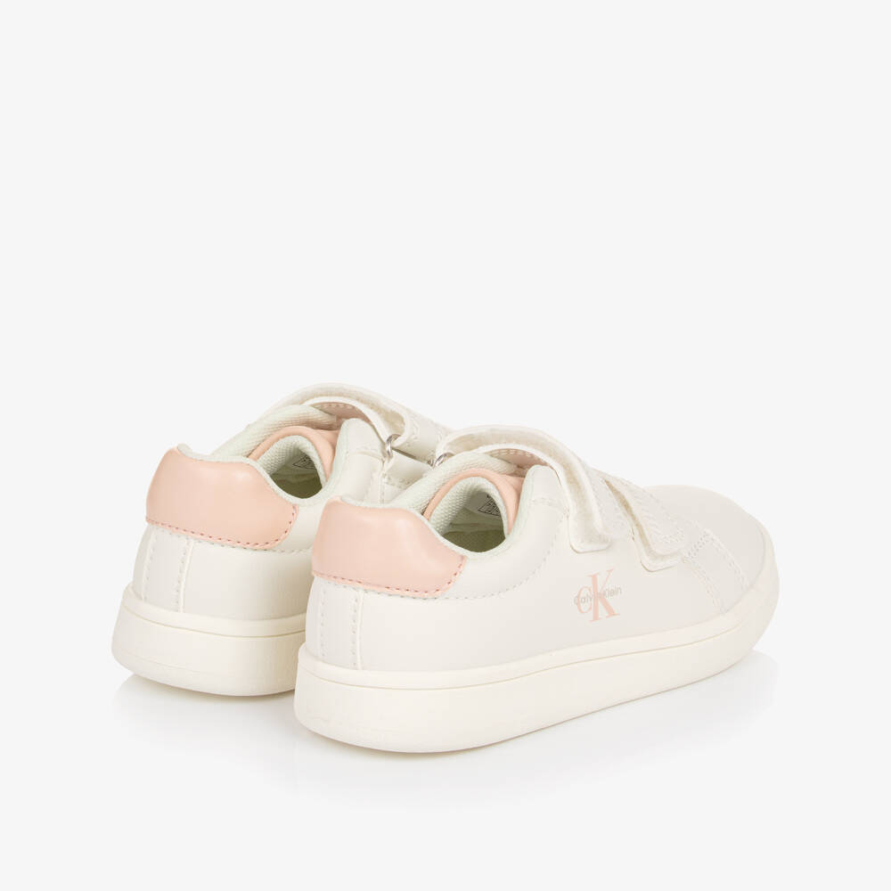 Calvin Klein-حذاء رياضي جلد صناعي لون أبيض وزهري للبنات | Childrensalon