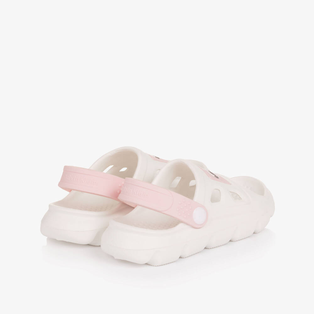 Calvin Klein-Сандалии бело-розовые с логотипом для девочек | Childrensalon