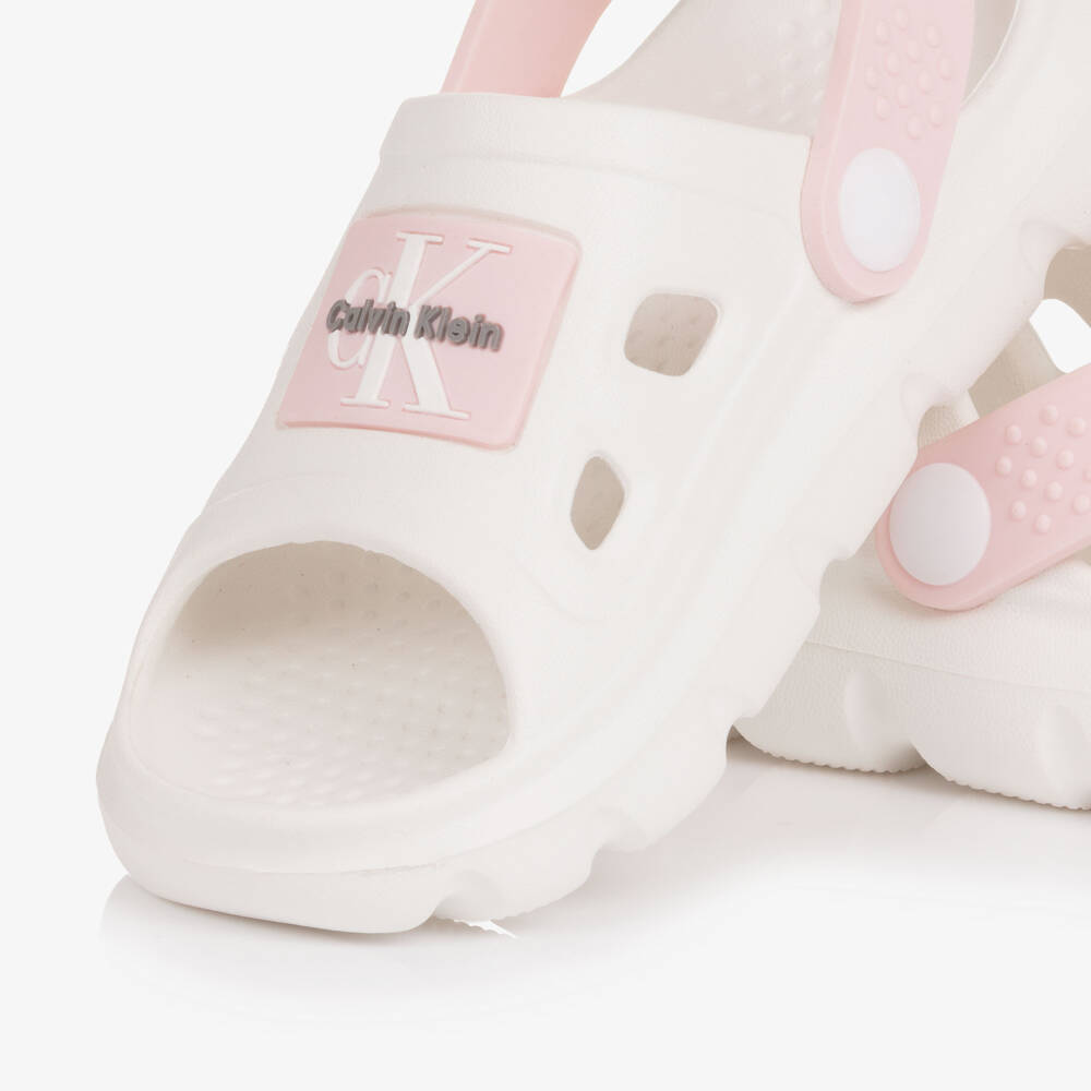 Calvin Klein-Сандалии бело-розовые с логотипом для девочек | Childrensalon