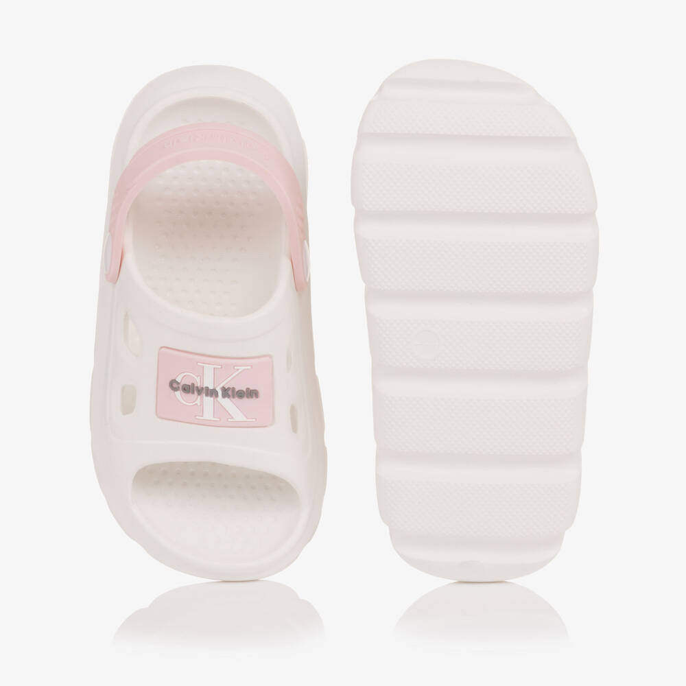 Calvin Klein-Сандалии бело-розовые с логотипом для девочек | Childrensalon