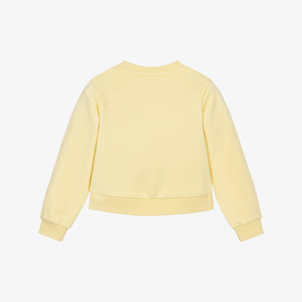 Calvin Klein-Girls Yellow Cotton Sweatshirt with Embroidered Logo | Childrensalon