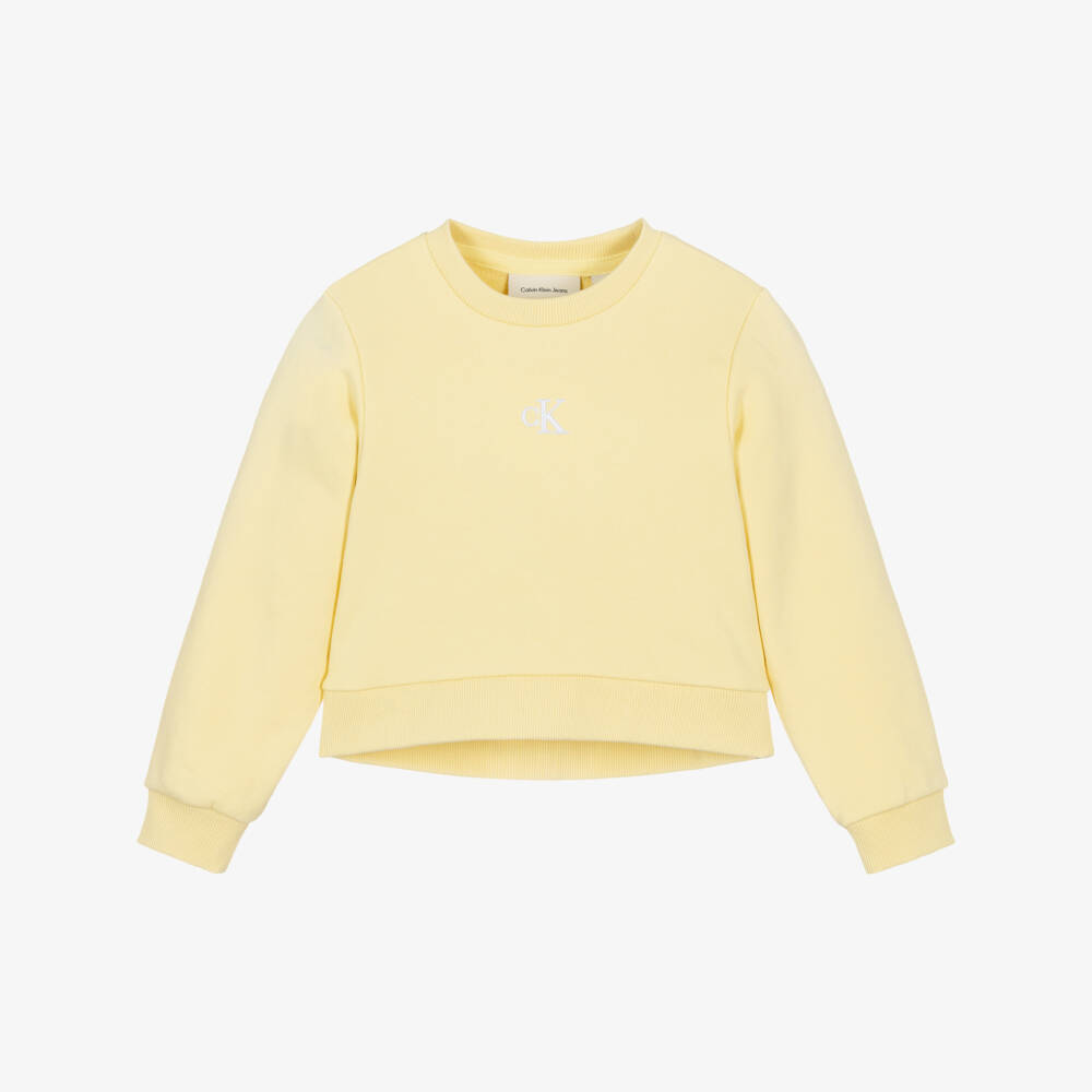 Calvin Klein-Girls Yellow Cotton Sweatshirt with Embroidered Logo | Childrensalon
