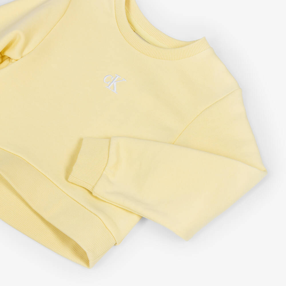 Calvin Klein-Girls Yellow Cotton Sweatshirt with Embroidered Logo | Childrensalon