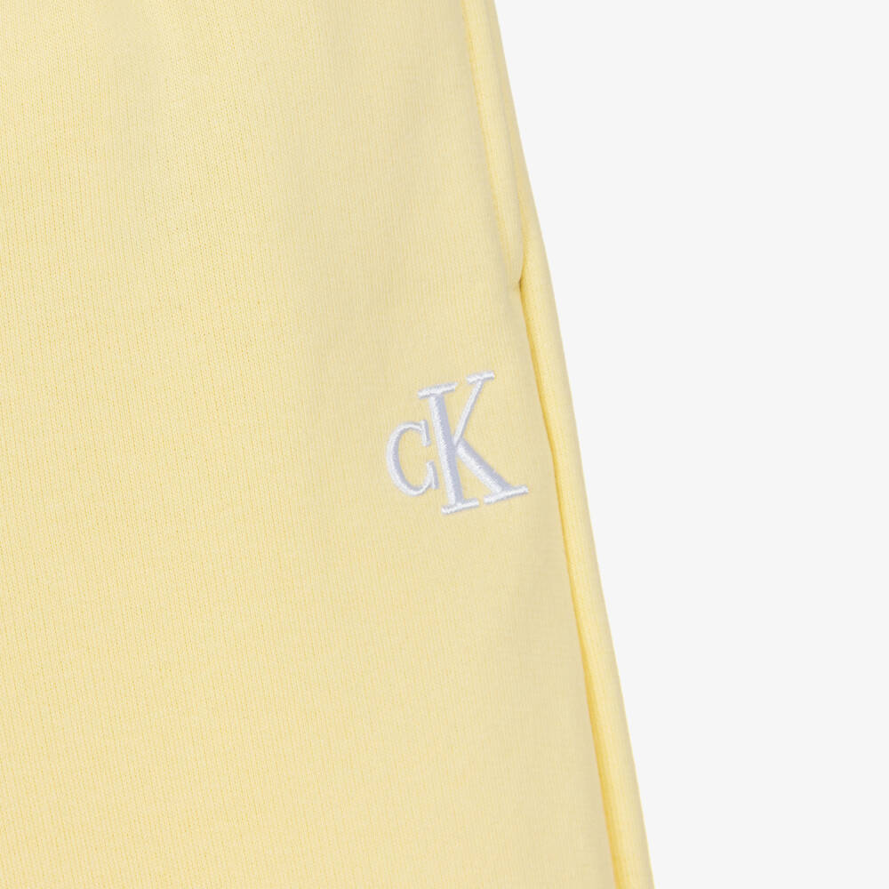 Calvin Klein-Girls Yellow Cotton Wide-Leg Joggers with Embroidered Logo | Childrensalon