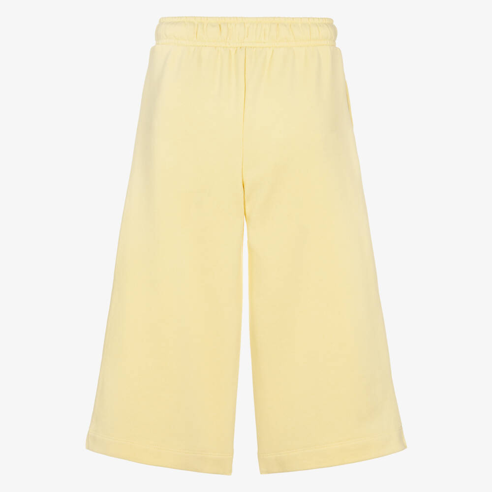 Calvin Klein-Girls Yellow Cotton Wide-Leg Joggers with Embroidered Logo | Childrensalon