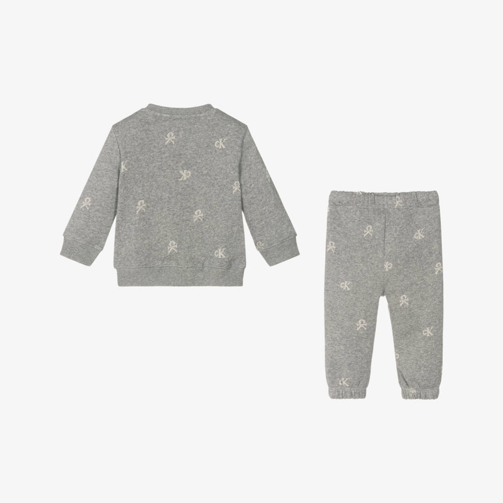 Calvin Klein-Grey Marl Cotton Baby Tracksuit | Childrensalon