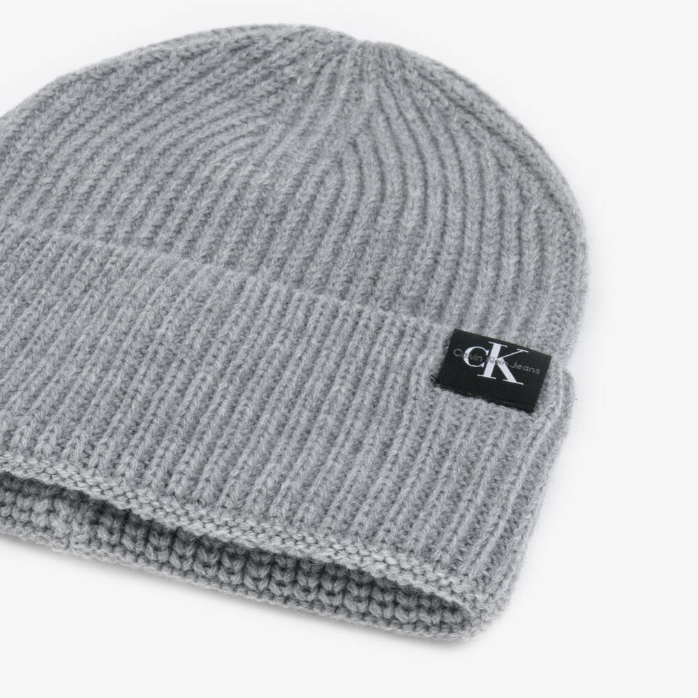 Calvin Klein-Grey Ribbed Knit Beanie Hat | Childrensalon