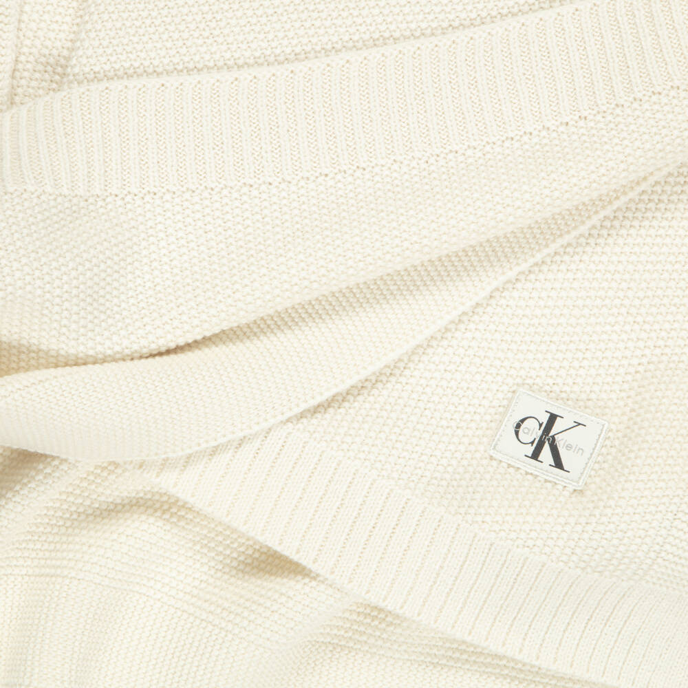 Calvin Klein-Ivory Knitted Baby Blanket Gift (85cm) | Childrensalon
