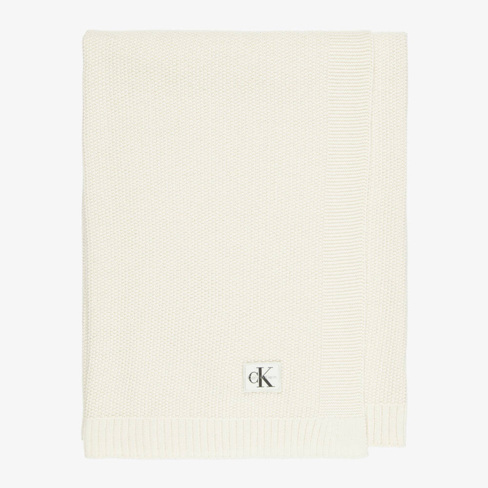 Calvin Klein-Ivory Knitted Baby Blanket Gift (85cm) | Childrensalon