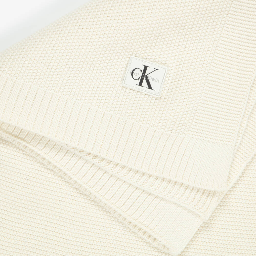 Calvin Klein-Ivory Knitted Baby Blanket Gift (85cm) | Childrensalon