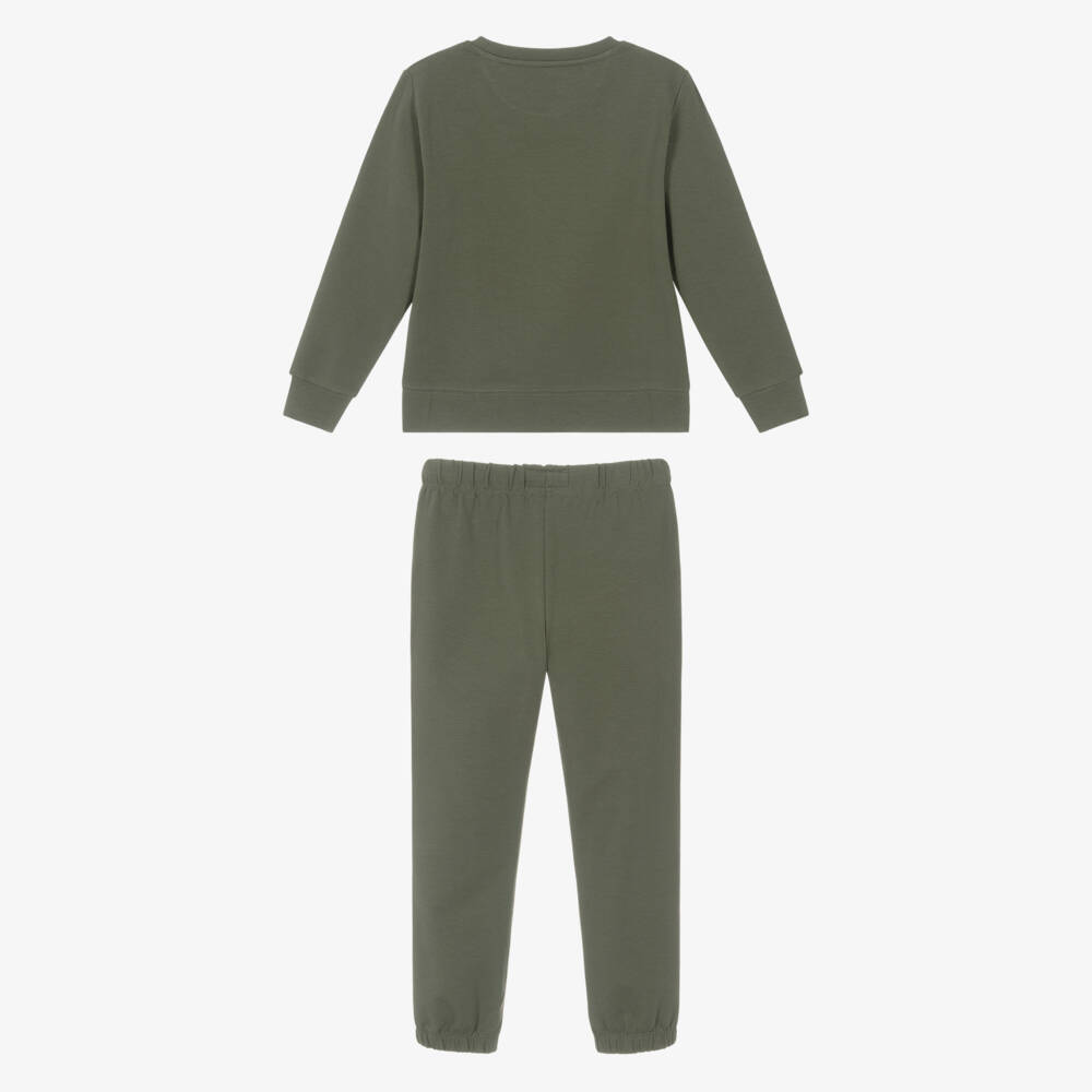 Calvin Klein-Khaki Green Cotton Monogram Logo Tracksuit | Childrensalon