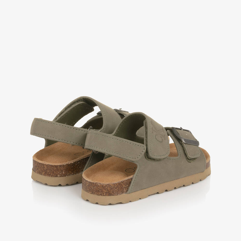Calvin Klein-Khaki Green Faux Leather Velcro Sandals | Childrensalon