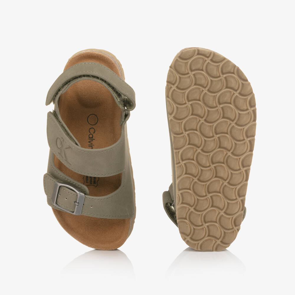 Calvin Klein-Khaki Green Faux Leather Velcro Sandals | Childrensalon
