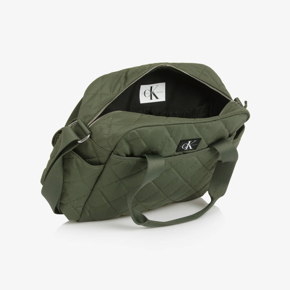 Calvin Klein-Khaki Green Quilted Baby Changing Bag (46cm) | Childrensalon