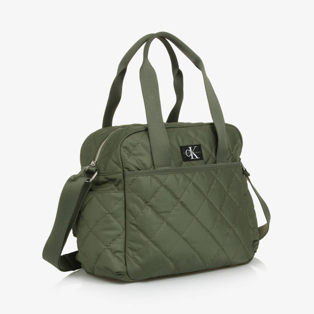 Calvin Klein-Khaki Green Quilted Baby Changing Bag (46cm) | Childrensalon