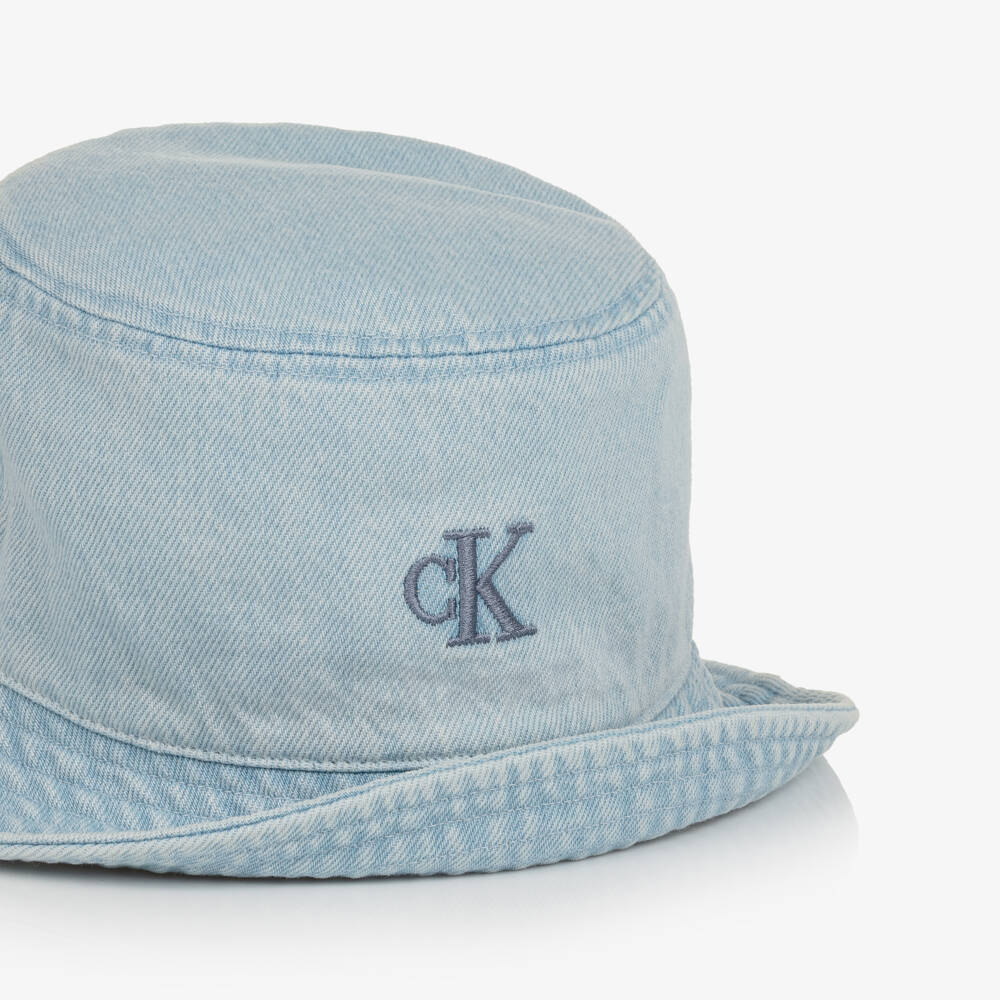 Calvin Klein-Light Blue Denim CK Logo Bucket Hat | Childrensalon