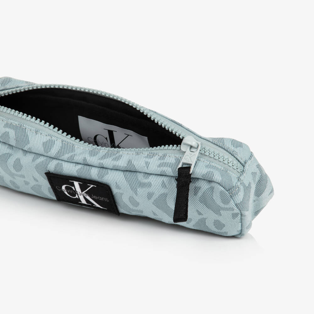Calvin Klein-Pale Blue CK Monogram Canvas Pencil Case (23cm) | Childrensalon