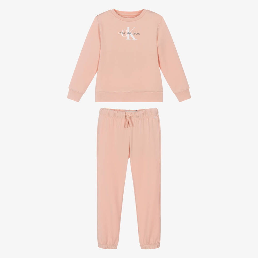 Calvin Klein-Pale Pink Cotton Monogram Logo Tracksuit | Childrensalon