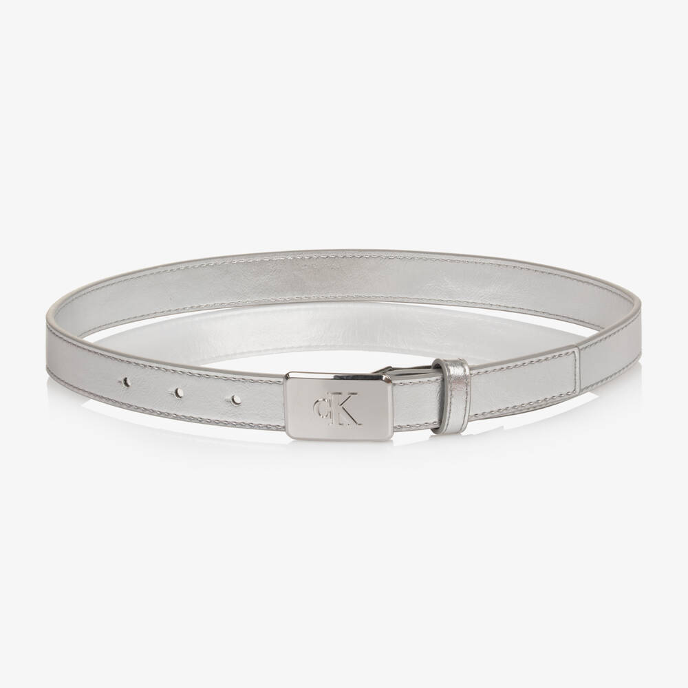Calvin Klein-Silver Faux Leather Belt | Childrensalon